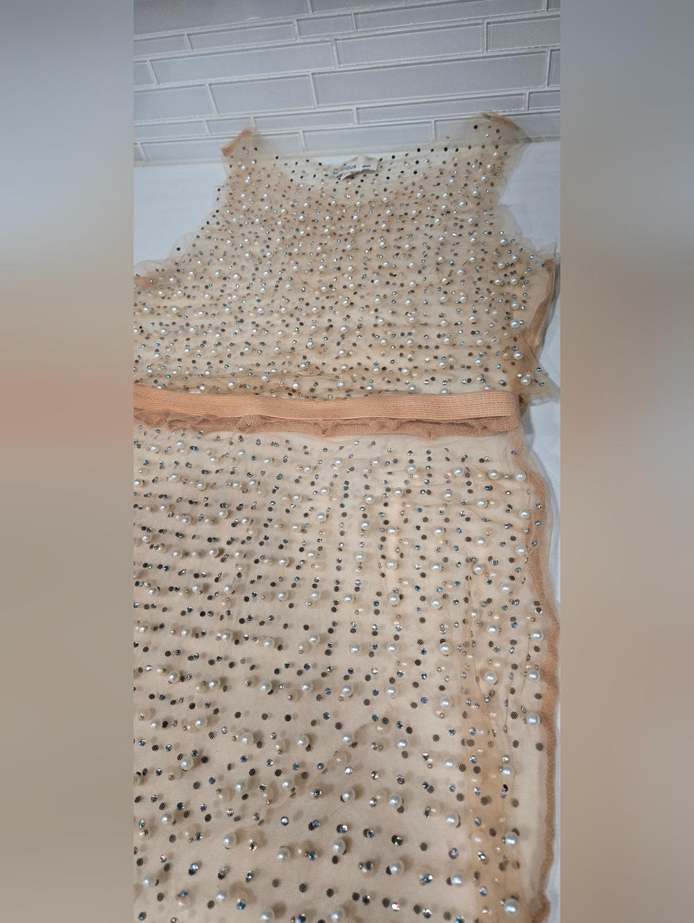 Beach Bunny Nude Pearl & Crystal Embellished Swim Coverup